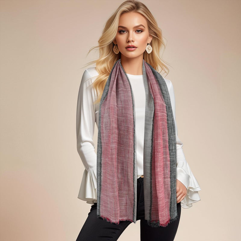 GERINLY Color Block Autumn Scarf for Men Long Neck Wraps Flax Shawl Urbanstyle Scarf Gift for Men Women Indoor Scarves (Black Marroon Gray) - Image 3